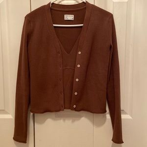 Frank and Oak Cardigan and Crop Tank Set Brown M